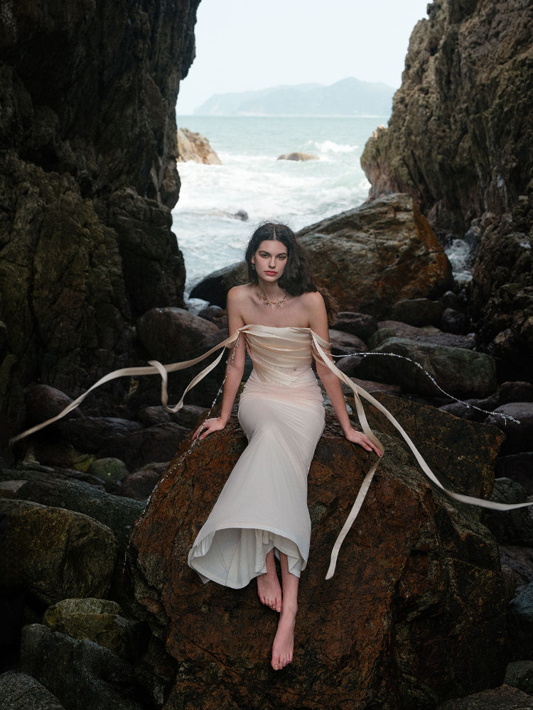 Sheer Luck Pearl Strap Mermaid Dress