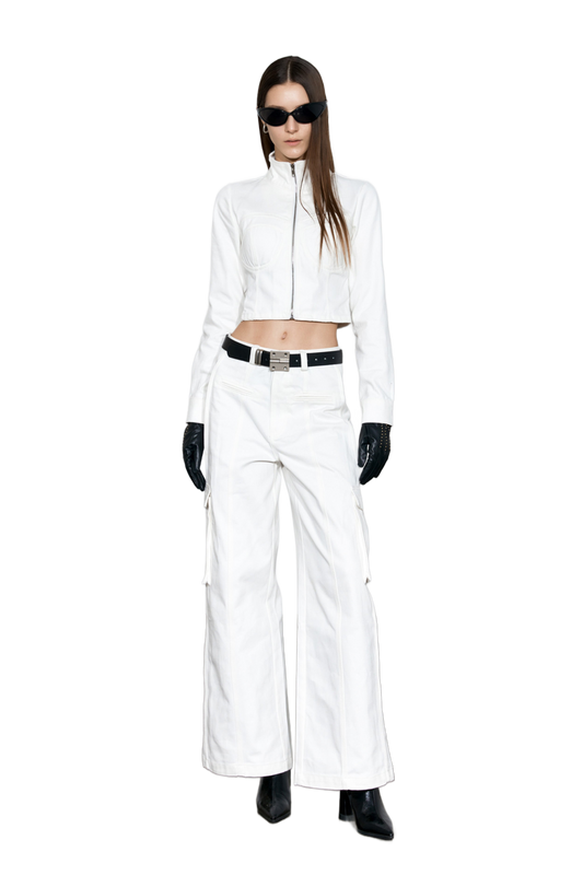 YJ1 WHITE WIDE-LEG CARGO JEANS