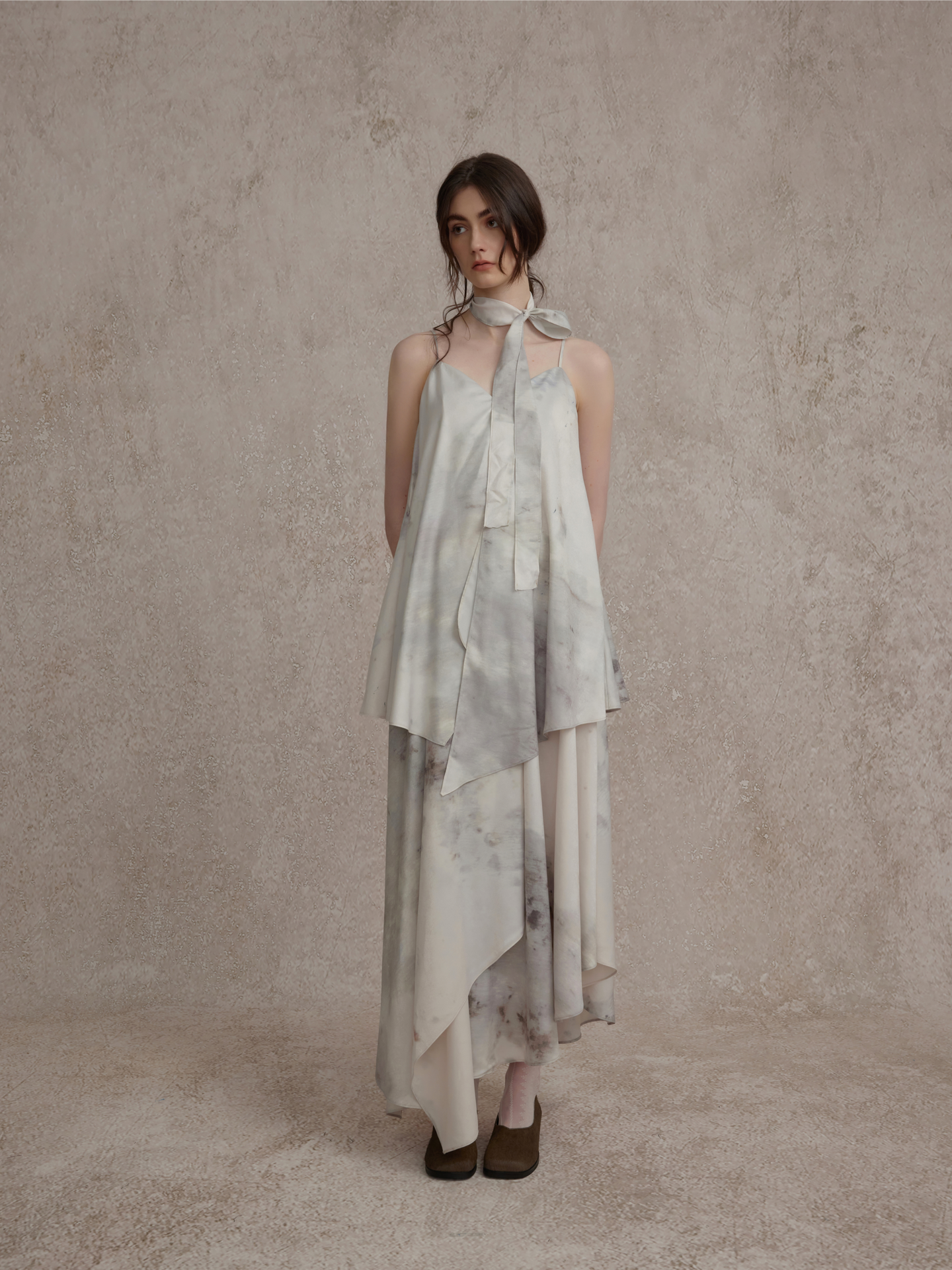 Elywood GRAY AND WHITE INK PRINT MAXI DRESS