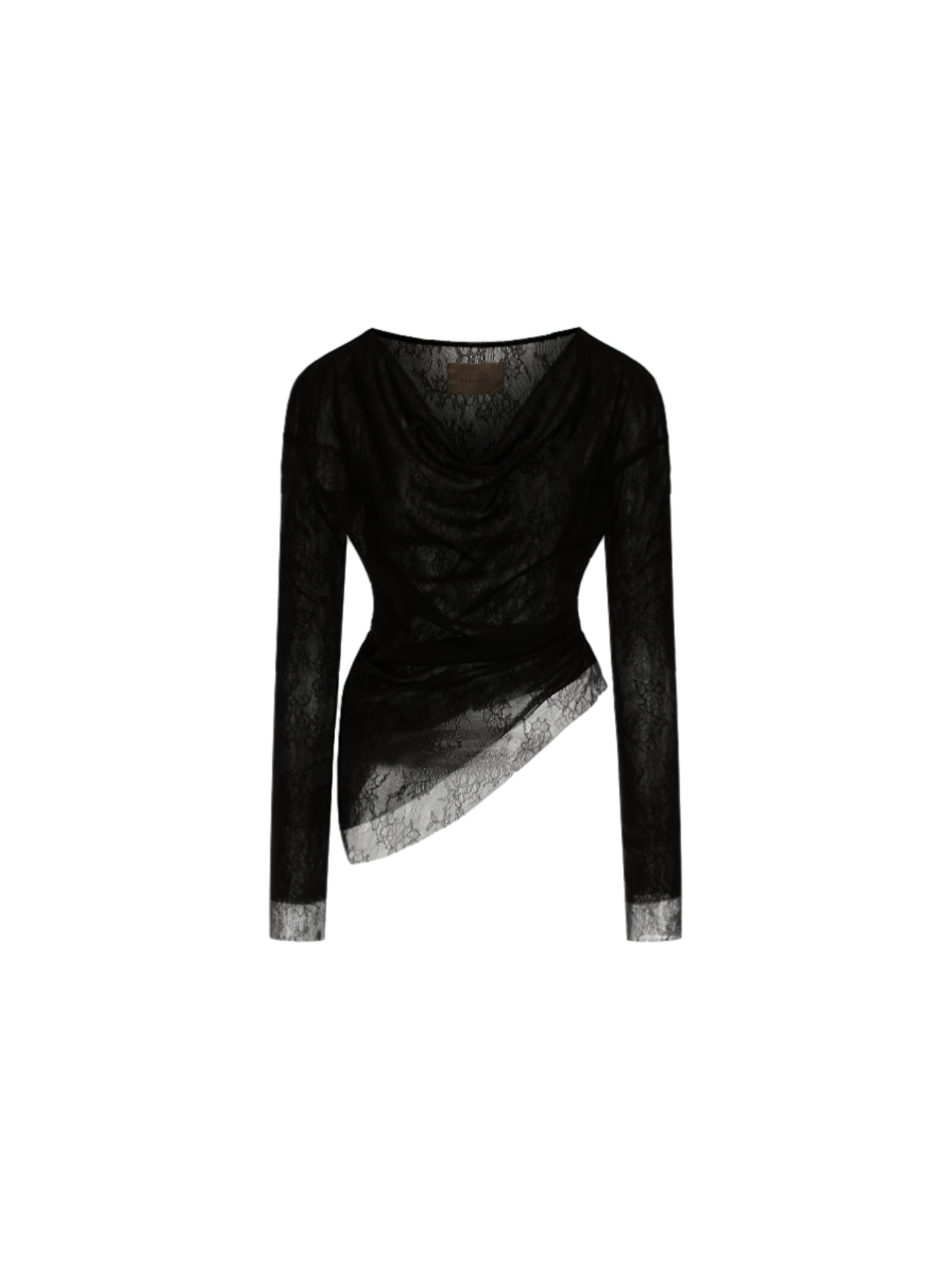 Elywood BLACK ASYMMETRIC SHEER OFF-SHOULDER TOP