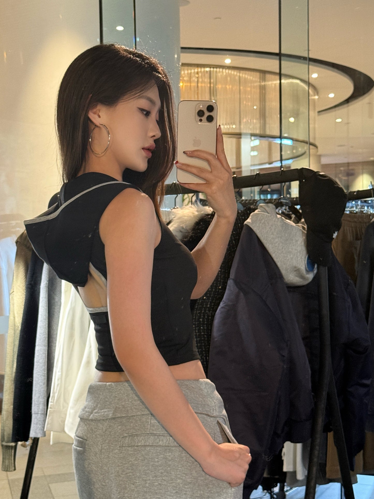 YJ1 DOUBLE-LAYER COLLAR WIDE-LEG PANTS IN GRAY