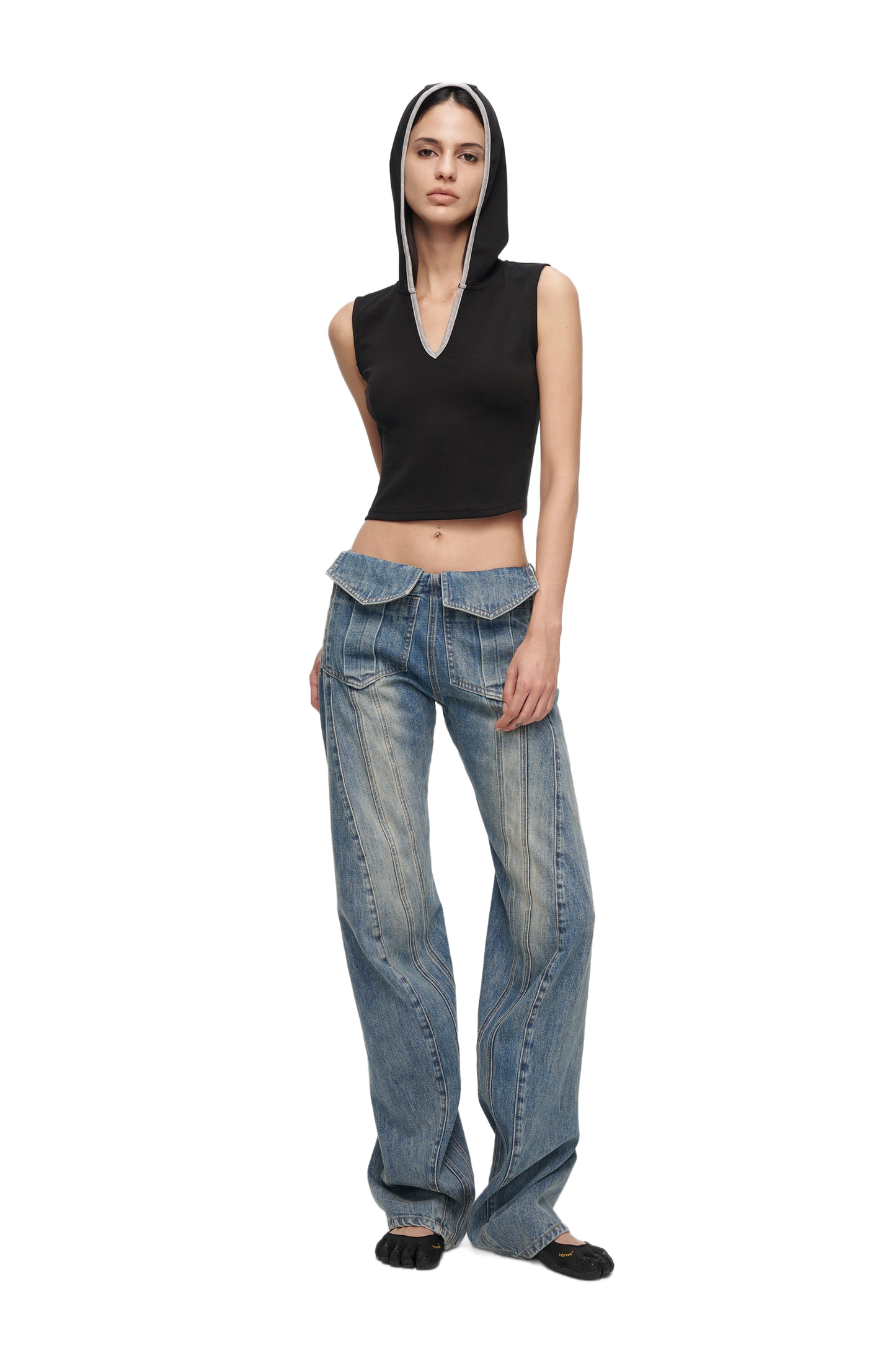 YJ1 WASHED DECONSTRUCTED WIDE-LEG JEANS