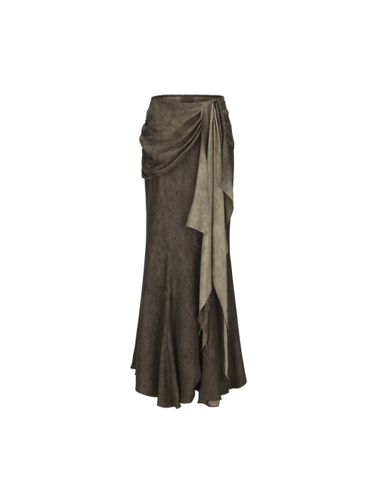 ELYWOOD BROWN FLOUNCE MERMAID MIDI SKIRT
