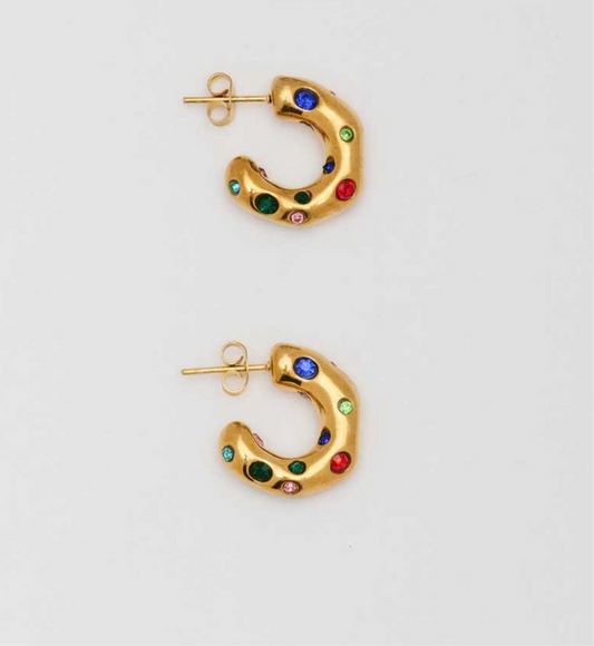 GULLOO golden ear hoops with color stones