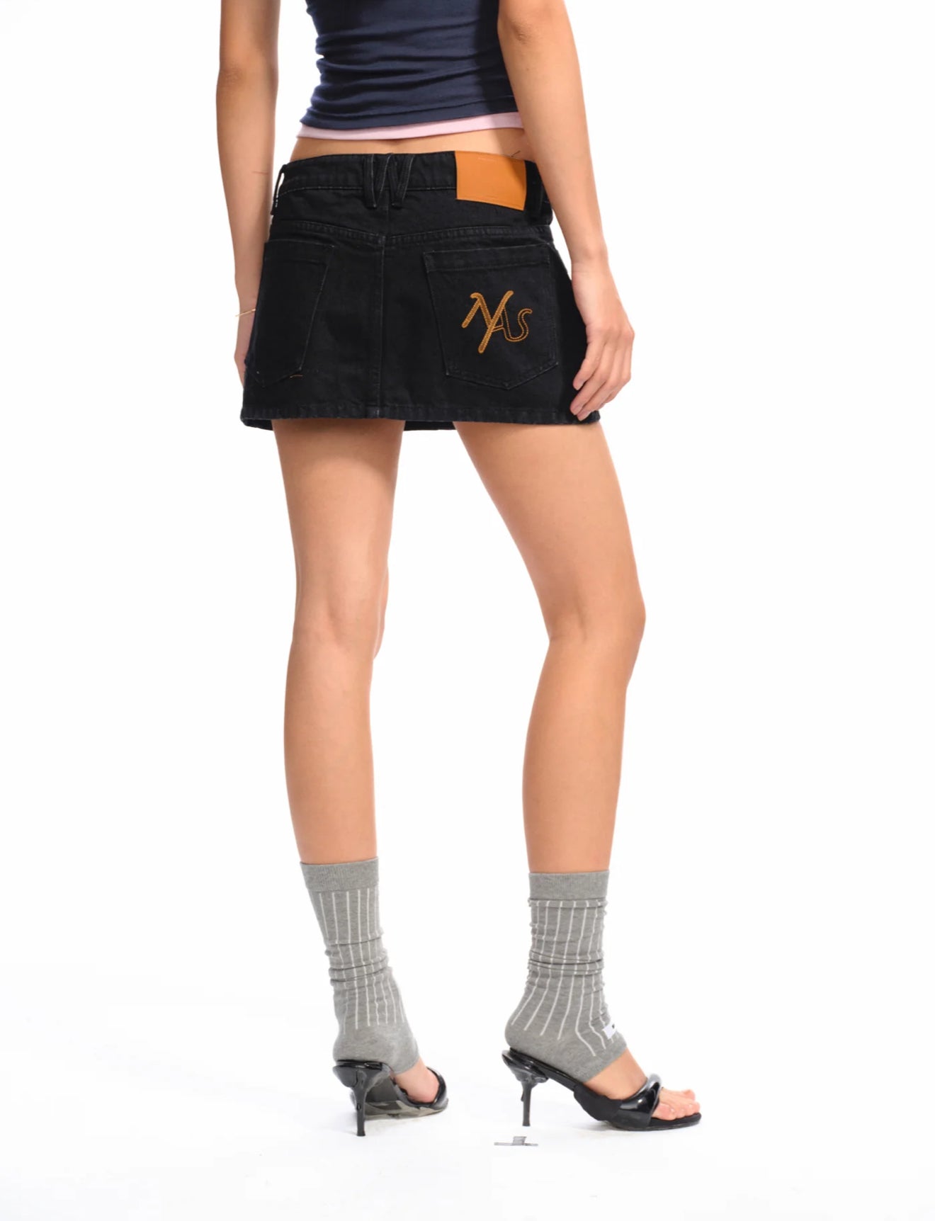 NAWS BLACK CERAMIC DENIM SKIRT