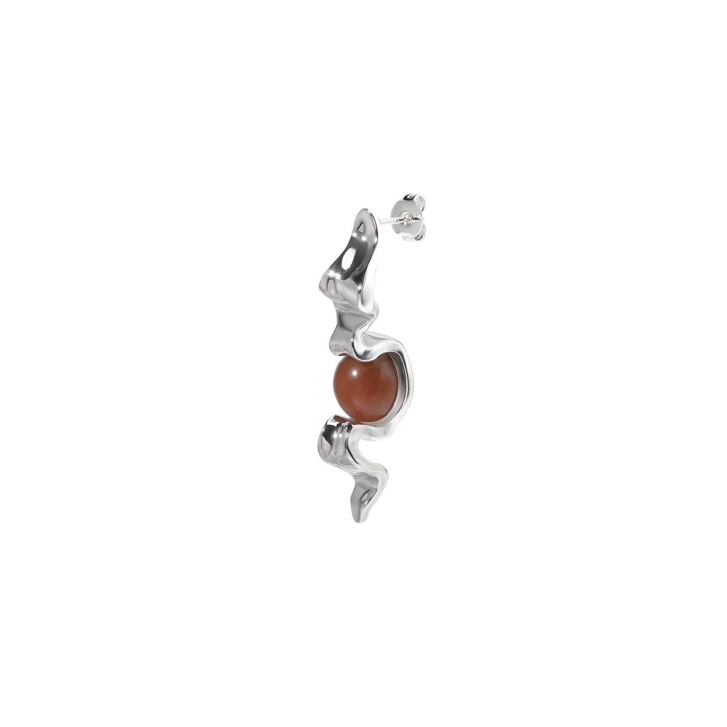 Miowrhyme silver earring with red stone(one sided)