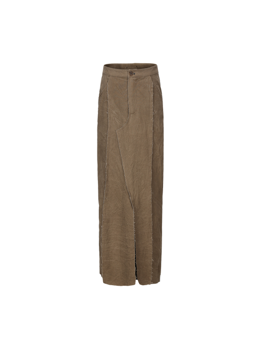 Elywood BROWN BLENDED PATCHWORK STRAIGHT MID-LENGTH SKIRT