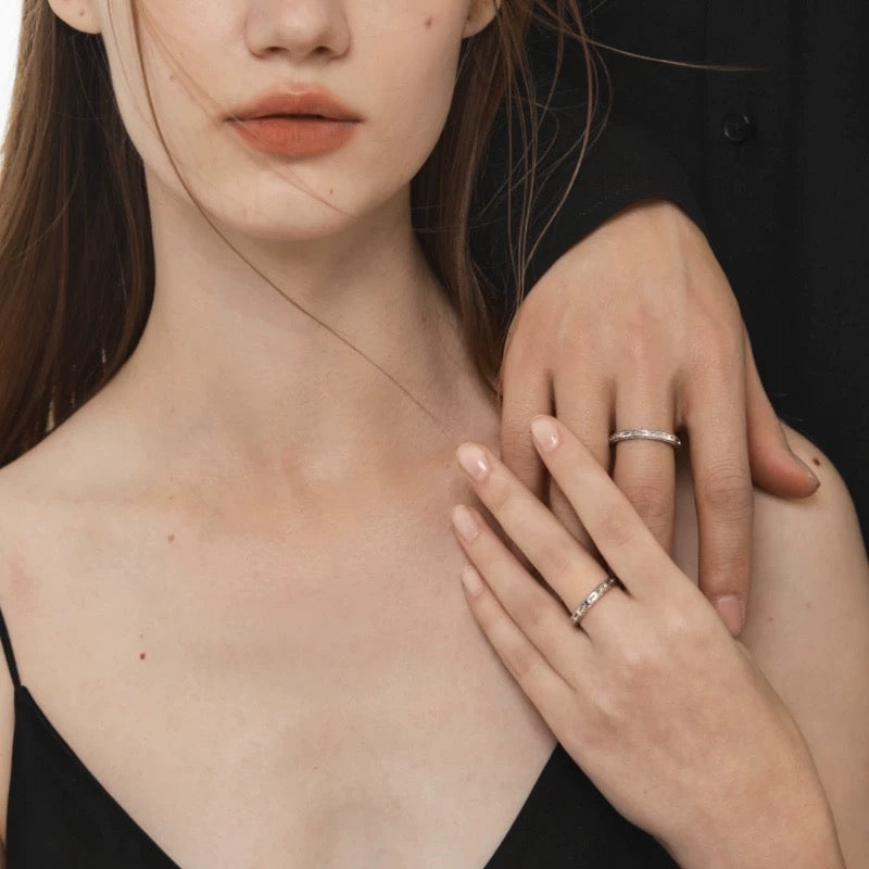 Miowrhyme silver “Morse code” couple ring