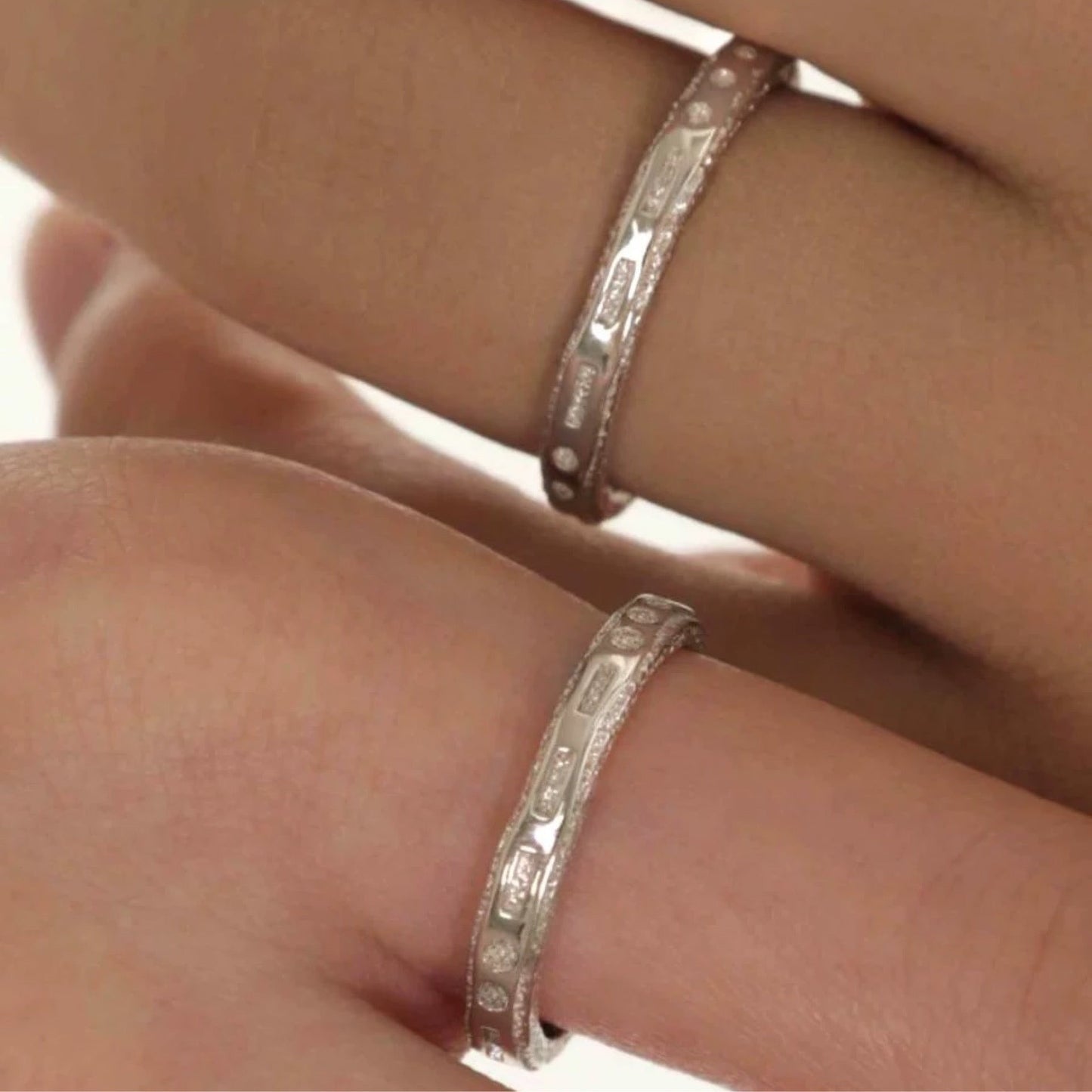 Miowrhyme silver “Morse code” couple ring