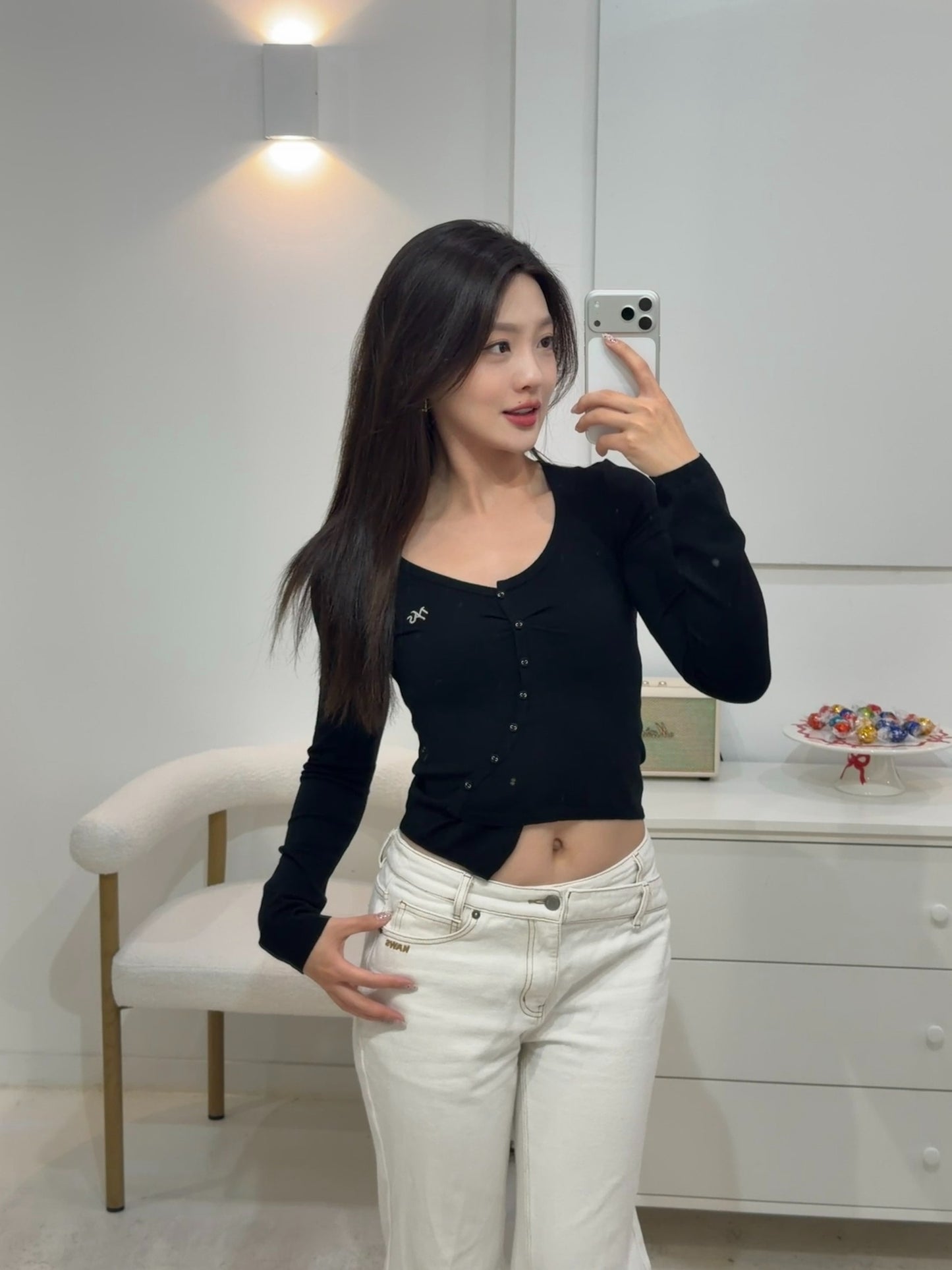 NAWS STARRY NIGHT BLACK BLU ASYMMETRIC FRONT KNIT SWEATER