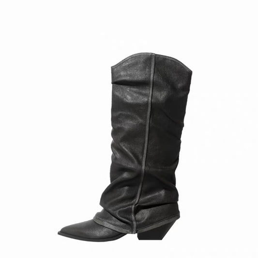 Loose Leather foldover boots