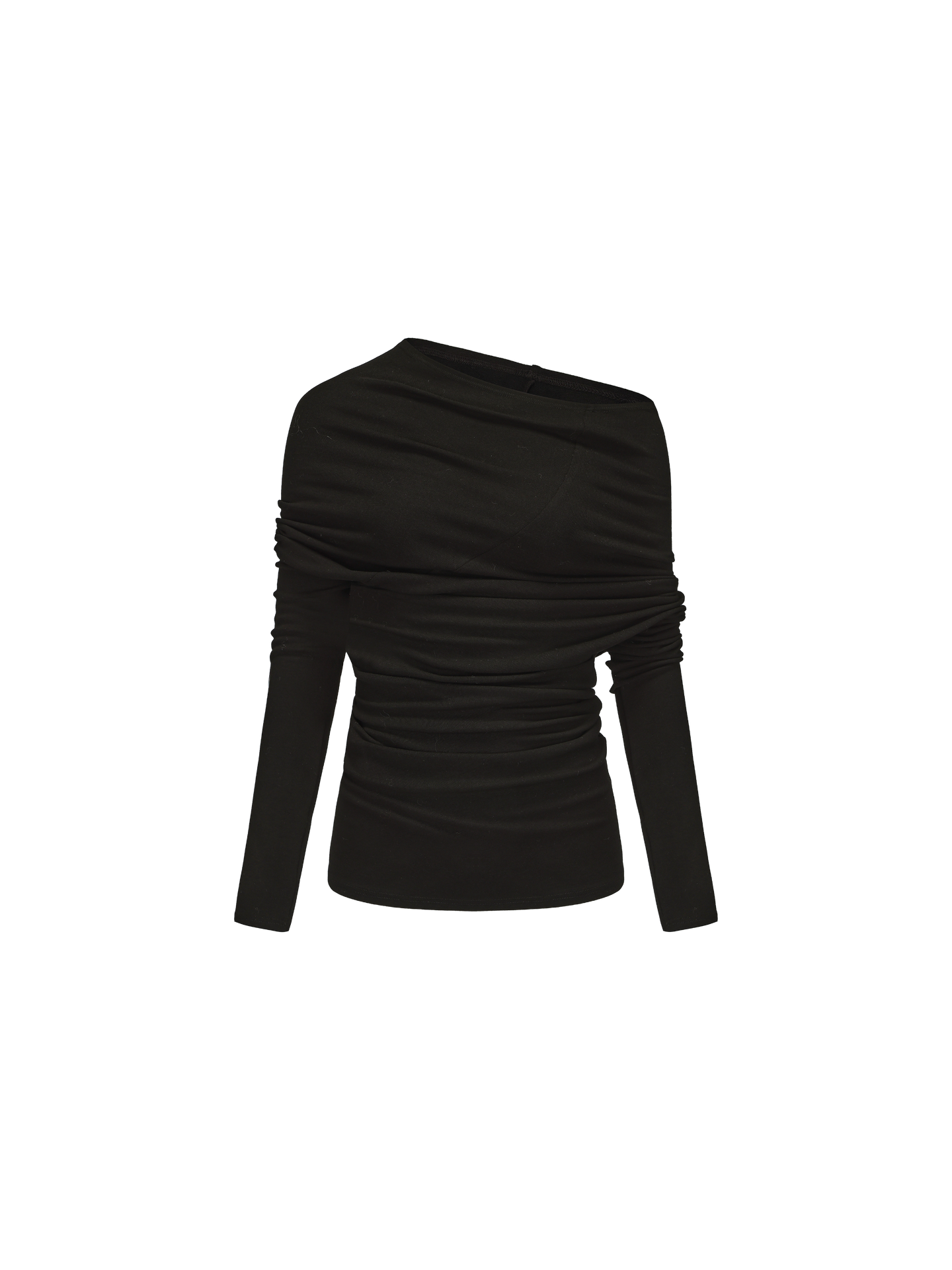 ELYWOOD BLACK ASYMMETRIC OFF-SHOULDER TOP