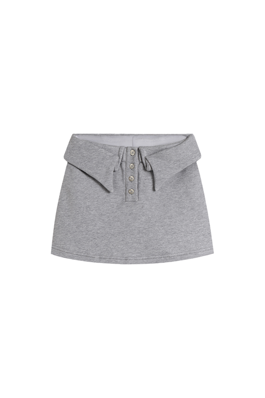 YJ1 FOLD-OVER WAIST BUTTON MINI SKIRT IN GRAY
